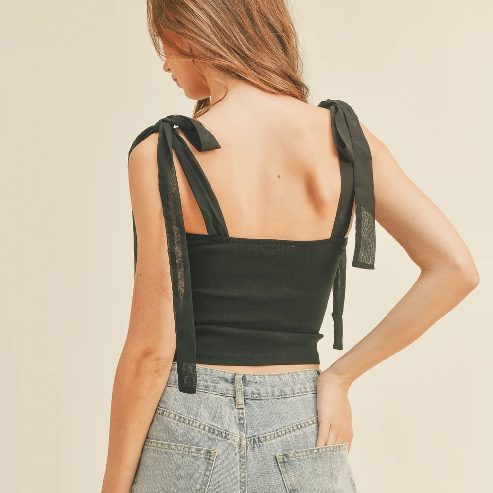 SALT + CO. - Top No. 11, Bow Tie Strap Cropped Corset Top in Black (NWT) - Picture 4 of 5